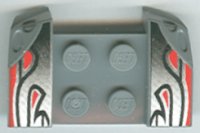 LEGO part Vehicle, Mudguard 2 x 4 with Headlights Overhang with Silver/Red/Black Flame Curves Pattern on Both Sides 44674pb02
