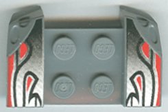 LEGO part Vehicle, Mudguard 2 x 4 with Headlights Overhang with Silver/Red/Black Flame Curves Pattern on Both Sides (44674pb02)