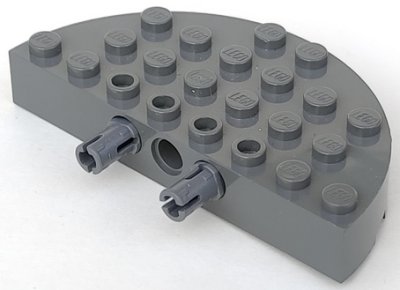 LEGO part Brick, Round Corner 4 x 8 Full Brick Double with 2 Fixed Rotatable Friction Pins (47974c01)