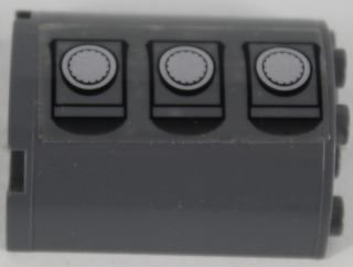 LEGO part Cylinder Half 2 x 4 x 4 with 3 Gas Tank Hatches Pattern Model Left Side (Sticker) - Set 7683 (6259pb023L)