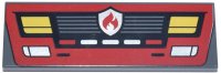 LEGO part Tile 2 x 6 with Red Fire Engine Front End with Grille, Silver Reflectors and Fire Badge and Yellow Headlights Pattern 69729pb162