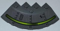 LEGO part Brick, Round Corner 6 x 6 with Slope 33 Edge, Facet Cutout with Alien Ship Dark Gray Pattern and 2 Bullet Holes (Sticker) - Set 7052 95188pb08