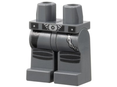 LEGO part Hips and Legs with Black Belt with Silver Buckle, Chain, Knee Pads Pattern (970c00pb0774)