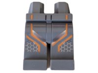 LEGO part Hips and Legs with Racing Suit, Orange and Silver Stripes Pattern 970c00pb0959