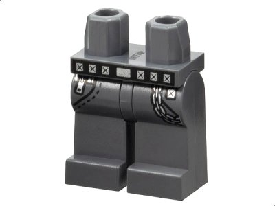 LEGO part Hips and Legs with Black Belt with Silver Buckle and Studs, Silver Watch Chain Pattern (970c00pb1055)