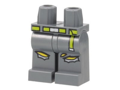 LEGO part Hips and Legs with Lime Belt, Silver Buckle, and Torn Knees Pattern (970c00pb1465)