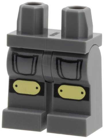 LEGO part Hips and Legs with Black Pockets Outline and Bright Light Yellow Knee Pads with Straps Pattern (970c00pb1662)