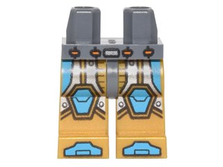 LEGO part Hips and Pearl Gold Legs with Dark Azure and Silver Circuitry, Knee Pads and Boots Pattern (970c115pb003)