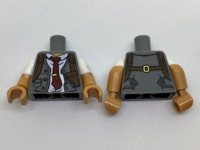 LEGO part Torso Vest, White Shirt Rumpled, Dark Red Tie, Shoulder Holster Pattern / Medium Nougat Arms with White Short Sleeves / Medium Nougat Hands (973pb2572c01)