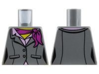 LEGO part Torso Female Suit Jacket with Buttons, Pockets, and Seams over Bright Pink Shirt with Collar, Magenta Scarf, Yellow Neck Pattern 973pb3158