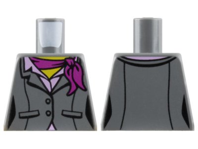LEGO part Torso Female Suit Jacket with Buttons, Pockets, and Seams over Bright Pink Shirt with Collar, Magenta Scarf, Yellow Neck Pattern (973pb3158)