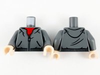 LEGO part Torso Dark Bluish Gray Hoodie, Red Shirt and Zipper Pattern / Dark Bluish Gray Arms / Light Nougat Hands 973pb4012c01
