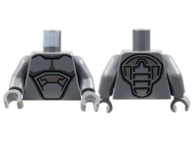 LEGO part Torso Armor, Silver and Black Panels and Contours Pattern / Dark Bluish Gray Arms / Dark Bluish Gray Hands (973pb4565c01)