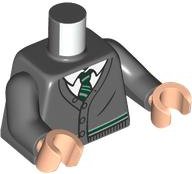 LEGO part Torso Cardigan Sweater with White Shirt, Dark Green and Silver Tie and Trim (Slytherin) Pattern / Dark Bluish Gray Arms / Light Nougat Hands 973pb5083c01