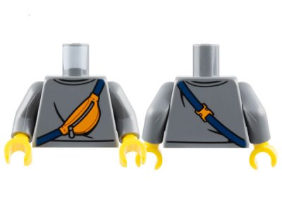 LEGO part Torso Sweater and Orange Sling Bag with Dark Blue Strap and Silver Zipper Pattern / Dark Bluish Gray Arms / Yellow Hands (973pb5423c01)