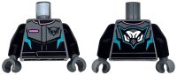 LEGO part Torso Racing Suit with Dark Pink Pocket and Collar Trim, Dark Turquoise Angled Panels, Black Hawk Head Logo Pattern / Black Arms / Dark Bluish Gray Hands 973pb5525c01