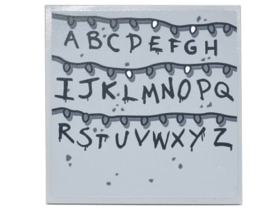 LEGO part Tile 6 x 6 with Bottom Tubes with Black Alphabet Letters and Christmas Lights Pattern (Sticker) - Set 75810 (10202pb012)