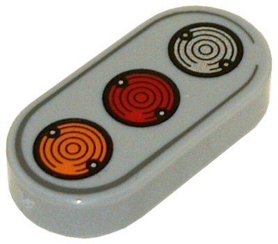 LEGO part Carreau, Rond 1 x 2 Ovale avec Motif Lumières Orange, Rouge et Argent (1126pb001)