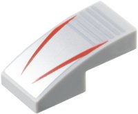 LEGO onderdeel Slope, Curved 2 x 1 x 2/3 with 2 Red Stripes on Silver Background with Notches Pattern 11477pb221