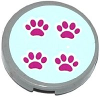 LEGO part Tile, Round 2 x 2 with Bottom Stud Holder with 4 Paw Prints on Light Aqua Background Pattern (Sticker) - Set 41085 14769pb037