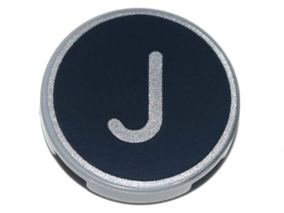 LEGO part Carreau, Rond 2 x 2 avec Support de Tenon Inférieur avec Lettre Majuscule J Argent sur Motif de Fond Noir (14769pb431)