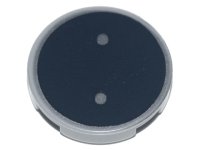 LEGO part Tile, Round 2 x 2 with Bottom Stud Holder with Metallic Silver ':' Colon Pattern 14769pb449