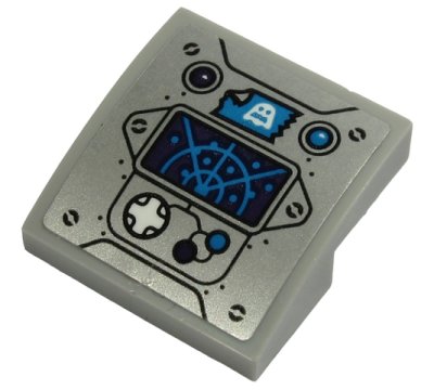LEGO part Schräge, Gebogen 2 x 2 x 2/3 mit Bedienfeld mit Radarbildschirm, Weißes Gespenst auf Patch, Weißer Joystick, Tasten und Lichter Muster (Aufkleber) - Sets 70427 / 70430 / 70431 / 70432 (15068pb237)