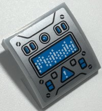 LEGO part Schräge, Curva 2 x 2 x 2/3 con Dark Azure Screen, Buttons, and Warning Triangle on Silver Background Pattern (Adesivo) - Set 70435 15068pb358