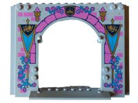 LEGO part Panel 4 x 16 x 10 with Dark Pink Bricks, Roses and Flames, Torches, Dark Azure Vines, and Gold Lions on Dark Blue Banners Pattern 15626pb13