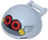 LEGO part Windscreen 4 x 4 x 1 2/3 Canopy Half Sphere with Bar Handle with Red and Black Round Eyes, Yellow Screws, and Dark Bluish Gray Mouth Pattern (Sonic the Hedgehog Eggrobo Face) 18990pb07