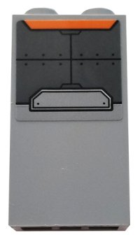 LEGO part Steen 1 x 2 x 3 avec Plaques d'Armure Gris Bleuâtre Foncé et Motif Trapèze Orange (Autocollant) - Ensemble 76102 22886pb02