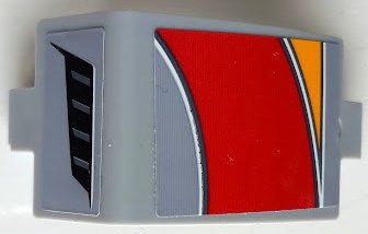 LEGO onderdeel Technic, Paneel Gebogen 3 x 5 x 3 met Helder Licht Oranje, Rood en Wit Gebogen Strepen en Luchtuitlaat Patroon Model Rechterkant (Stickers) - Set 42098 (24116pb043R)