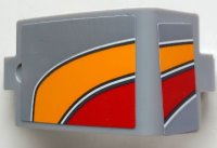 LEGO part Technic, Schräge Platte 3 x 5 x 3 mit hellhelles Orange, Rot und Weiß gebogene Streifen-Muster Modell linke Seite (Aufkleber) - Set 42098 24116pb044L