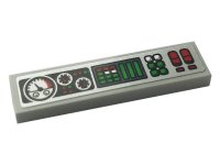 LEGO part Tile 1 x 4 with Control Panel with Green, Red and White Buttons and Gauges Pattern (Sticker) - Set 42108 2431pb0678