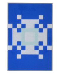LEGO part Tile 2 x 3 with Minecraft Pixelated White and Light Aqua Snowflake on Blue Background Shield Banner Pattern 26603pb275