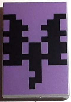 LEGO part Tile 2 x 3 with Pixelated Black Dragon on Medium Lavender Background Pattern (Minecraft End Warrior Shield) (26603pb304)