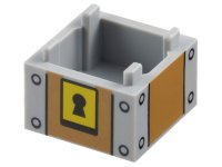 LEGO part Behälter, Box 2 x 2 x 1 - Obere Öffnung mit erhöhtem innerem Boden mit Mittleren Nougat Paneelen, schwarzem Schlüsselloch auf gelbem Hintergrund und Nieten Muster (Super Mario Schatztruhen-Block) 2821pb03