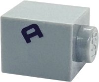 LEGO part Brick 1 x 1 with Angled Off-Center Dark Blue Capital Letter A Pattern 3005pb071