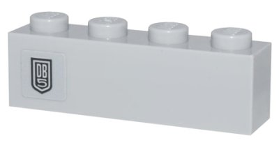 LEGO part Stein 1 x 4 mit silbernem und schwarzem Aston Martin 'DB5'-Logo-Muster (Aufkleber) - Set 10262 (3010pb341)