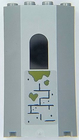 LEGO part Panel 3 x 4 x 6 avec Fenêtre avec Briques, Mortier Gris Bleuâtre Foncé et Pattern Mousse Vert Olive 2 (Autocollant) - Set 70435 (30246pb07)