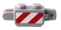 LEGO part Hinge Brick 1 x 2 Locking, 9 Teeth with Red and White Danger Stripes Pattern on Both Sides (Stickers) - Set 60073 30386pb04