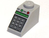LEGO part Schräge 45 2 x 1 con tastierino numerico, motivo pulsanti 'OPEN', 'LOCK' e verdi e rossi 3040pb010
