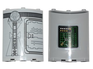 LEGO part Cylinder Quarter 4 x 4 x 6 with SW Droid Escape Pod Pattern 3 Outside and Green Grid, Yellow and White Buttons and Planet Pattern Inside (Stickers) - Set 75136 (30562pb042)