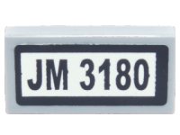 LEGO part Platte 1 x 2 mit Schwarz 'JM 3180' Muster auf weißem Hintergrund (Aufkleber) - Set 3180 3069pb0130