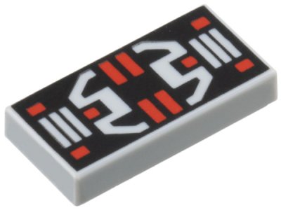 LEGO part Tile 1 x 2 with Red and Light Bluish Gray Controls, Stripes and Rectangles on Black Panel Pattern (3069pb1239)