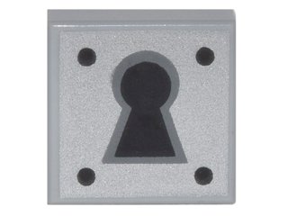 LEGO part Platte 1 x 1 mit schwarzem Schlüsselloch und 4 Punkten auf silbernem Hintergrund Muster (3070pb081)