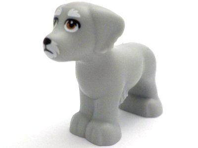 LEGO part Dog, Friends, Shaggy Fur, Ears, and Tail with Black Nose and Eyelids, White Muzzle and Eyebrows and Medium Nougat Eyes Pattern (3168pb04)