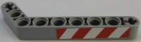 LEGO part Technic, Liftarm, Modified Bent Thick 1 x 9 (7 - 3) with Red and White Danger Stripes Pattern Model Left Side Pattern (Sticker) - Set 42055 32271pb017L