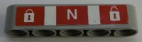 LEGO part Technic, Liftarm Thick 1 x 5 with Padlocks and Letter 'N' on Red Background with White Stripes Pattern (Sticker) - Set 42055 32316pb025