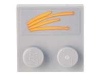 LEGO part Tile, Modified 2 x 2 with Studs on Edge with 4 Bright Light Orange Brushstrokes (100th Anniversary Logo) Pattern (Sticker) - Set 10299 33909pb011